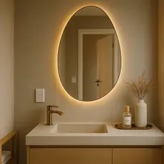 Espelho Orgânico Com Led + Fonte Bivolt Grande 70*80 Decoração Luxo Chique Moderna Banheiro Salão