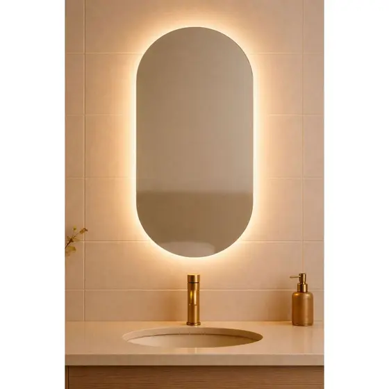 ESPELHO OVAL COM LED FONTE QUENTE 120X40