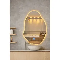 Espelho Orgânico LED Touch Luz Quente 70X50/80X50/90X60 QUARTO BANHEIRO PENTEADEIRA DECORAÇÃO CASA BLOGUEIRA