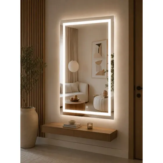 Espelho Jateado com LED 60x80cm Retangular Iluminado Bivolt Para Banheiro e Hall