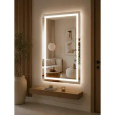 Espelho Jateado com LED 60x80cm Retangular Iluminado Bivolt Para Banheiro e Hall
