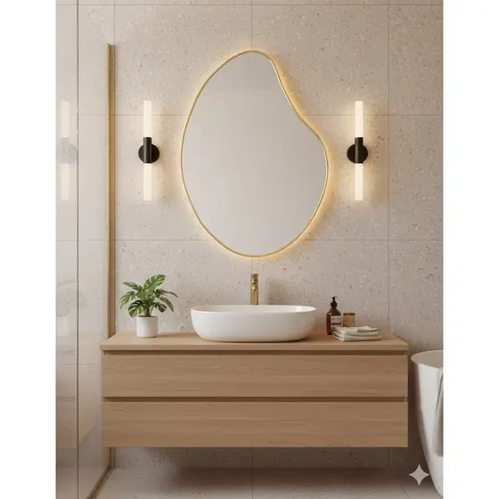 Espelho Orgânico 60x90  Decorativo Com LED Luxo Banheiro E Quarto