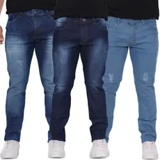 Kit 3 Calças Jeans Masculina Plus size e Normal Skinny Lycra