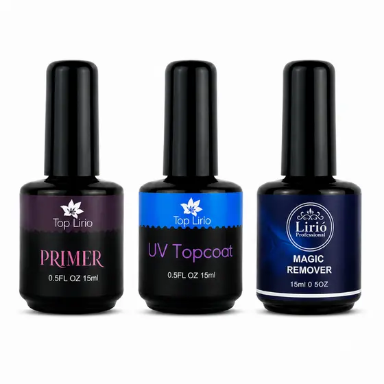 Top Coat // Primer // Base // Magic Remover Lirio/Bella Rosa Preparadores Alongamento Unha gel