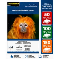 Papel Fotográfico Adesivo 130g A4 Glossy Masterprint 50/100/150 Folhas