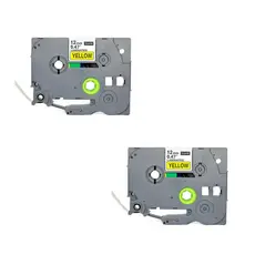 2x Fita Rotuladora Tze231 Tze-631 Compatível 12mm Amarela Letra Preta