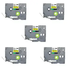5x Fita Rotuladora Tze231 Tze-631 Compatível 12mm Amarela Letra Preta