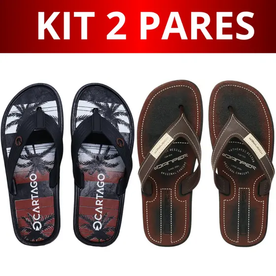 Kit 2 Pares Chinelo Slide Masculino Sandália Papete Borracha Antiderrapante Macio Confortável Praia