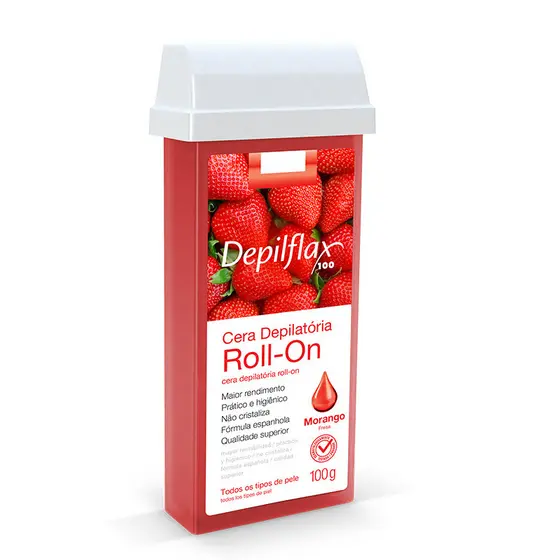 Cera Depilatória Refil Roll-On Morango Depilflax 100g Todos os Tipos de Pele