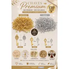 Kit 150 Chaves Premium ABS Lembrancinhas Não escurece Dourada e Prata, 20mm, 25mm e 37mm.