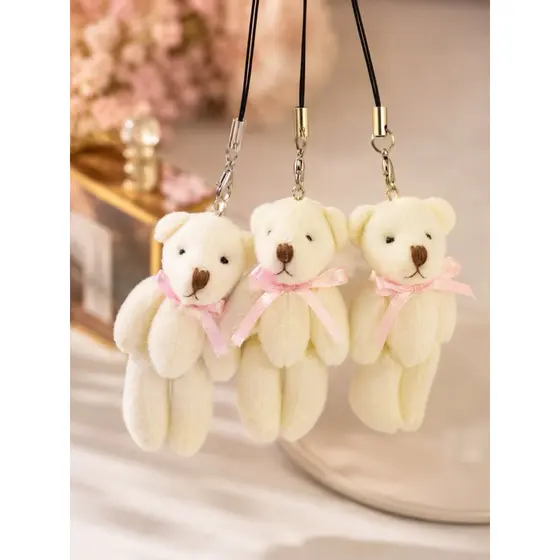 Mini Urso de Pelúcia Chaveiro 7cm Com Laço.