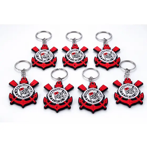 10 Chaveiro Futebol Emborrachado Time Brasileiro com Corrente Metal — 6,5cm