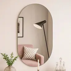 Espelho Oval de vidro lapidado 80x50  CM Escritorio Sala Hall Quarto salão Banheiro. com suporte