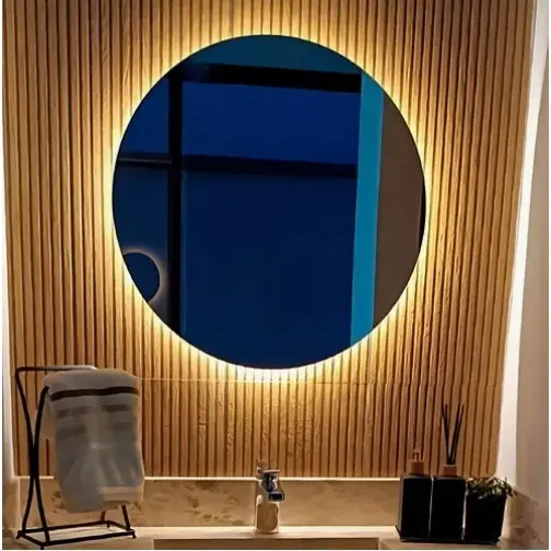 Espelho de vidro Led Grande 60cm Redondo com Para Maquiagem Sala Quarto e Penteadeira - Envio Imediato