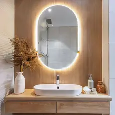 Espelho de  vidro  oval  80X50 CM com Led  Para Hall de entrada escritorio sala banheiro