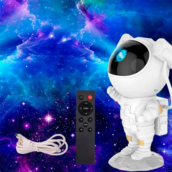 Projetor Galáxia Astronauta LED RGB de Estrelas com Controle Remoto USB e Opção Bluetooth