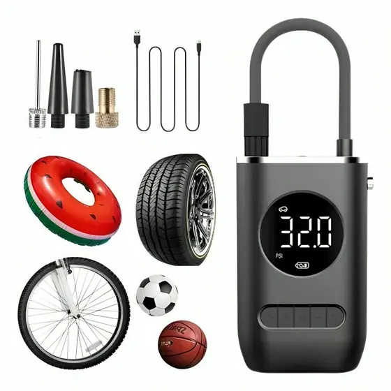 Compressor de Ar Portátil Digital USB Recarregável Calibrador de Pneus Carro Moto Bike com Lanterna LED