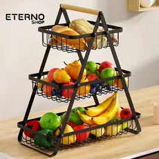 Fruteira de Mesa Aramada Preta 2 ou 3 Andares Cesto Removível Organizador de Frutas para Cozinha