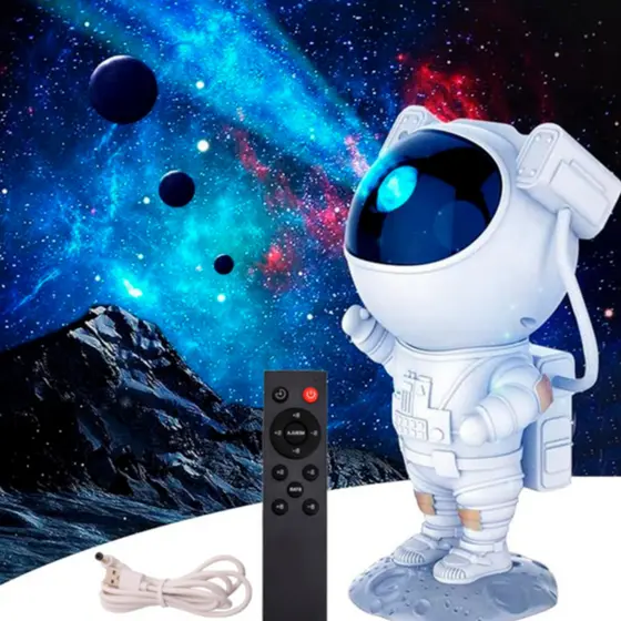 Projetor Astronauta de Galáxia e Estrelas Luz Noturna para Quarto com Controle Remoto USB 5W