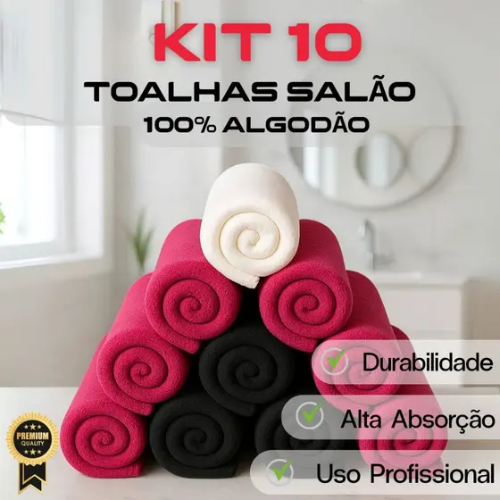 Kit 10 Toalhas de Rosto Salão 100% | Algodão Profissional para Salão | Alta Absorção e Durabilidade