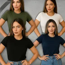 Kit 4 Camisetas Femininas Básicas 100% Algodão Premium Sortidas – Conforto e Estilo
