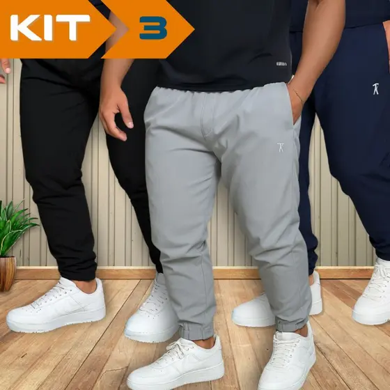 KIT 3 Cal莽a Jogger Masculina Tactel com Elastano | P ao G4 | Conforto para Treino e Uso Di谩rio