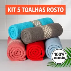 Kit 5 Toalhas Tokio Rosto e Mão Canelada Sofisticação e Conforto Cores Sortidas 100% Algodão.