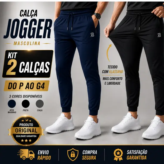 KIT 2 Cal莽a Jogger Masculina Tactel com Elastano | P ao G4 | Conforto para Treino e Uso Di谩rio