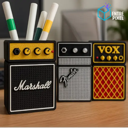 Porta Canetas Amplificador Marshall Fender Vox – Organizador de Mesa Criativo para Músicos.