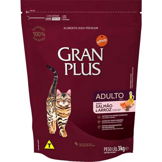 Ração GranPlus Gatos Adultos Salmão e Arroz 3kg