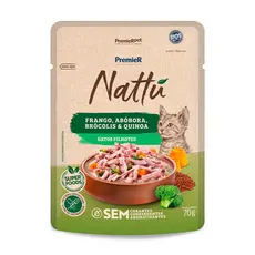 Ração Úmida Premier Nattu Sachê Gatos Filhotes Frango, Abóbora, Brócolis e Quinoa 70g