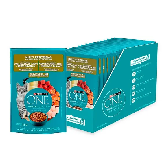 Caixa 15un. Ração Úmida Purina One Sachê Para Gatos Multi Proteínas 85g