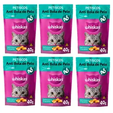 Kit 6un Petisco Whiskas Temptations Anti Bola De Pelo Gatos Adultos 40g