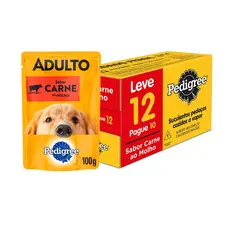 Caixa 12un Ração Úmida Pedigree Sachê Cães Adultos Carne ao Molho 100g