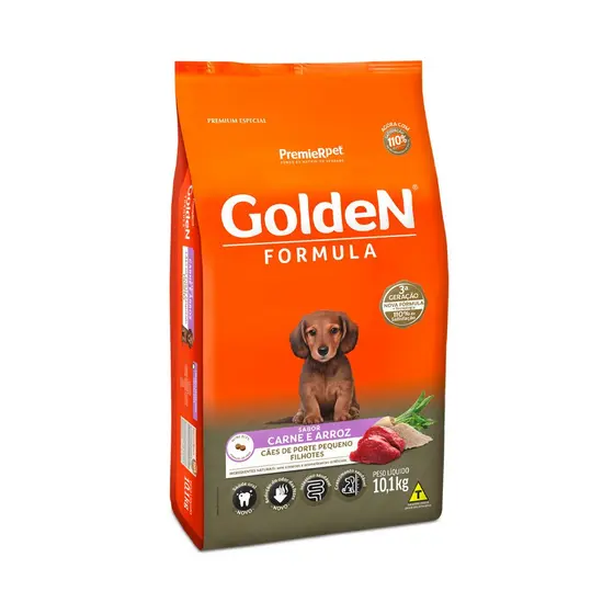 Ração Golden Fórmula Mini Bits Cães Filhotes de Porte Pequeno Carne e Arroz 10,1Kg