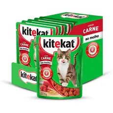 Kit 12 un. Ração Úmida Kitekat Sachê Gatos Adultos Carne ao Molho 70g