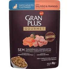 Ração Úmida Sachê GranPlus Gourmet Gatos Castrados Salmão e Frango 85g