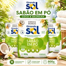 Sabão em Pó 800g Girando Sol Coco e Baunilha Perfumado Lava Roupas Tira Manchas Kit 1,2 e 4 Unidades