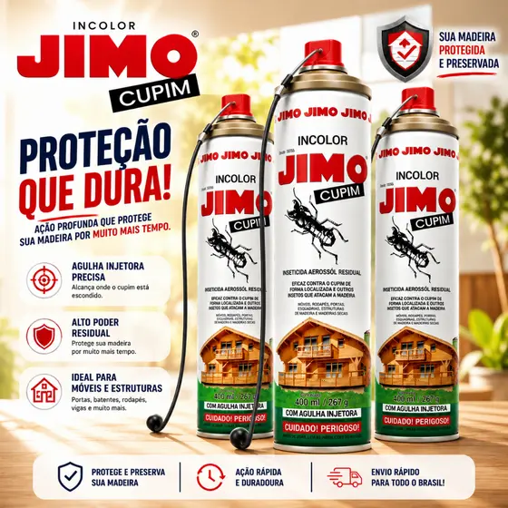Jimo Cupim Aerosol 400ml Proteção Para Madeira Mata Cupim e Formiga Com Agulha Aplicadora