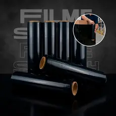 KIT 04 Bobinas Filme Stretch Preto 50cm X 300m