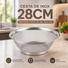 Cesta em Aço Inox 28 cm Escorredor Peneira de Arroz e Macarrão  cozinha Linha Premium  Resistente