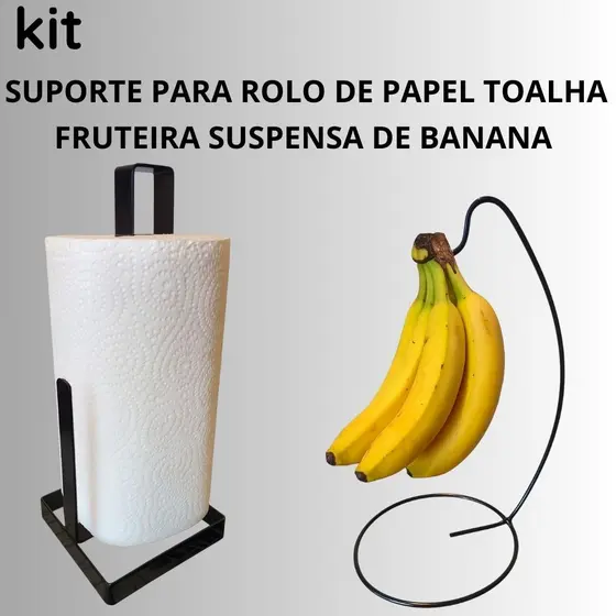 Kit Suporte de Papel Toalha + Fruteira Suspensa de Banana com Gancho