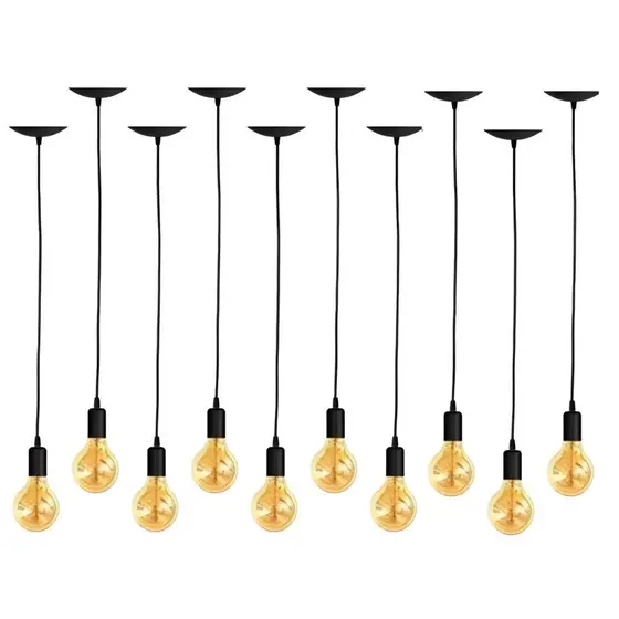 KIT 10 PENDENTES LUMINÁRIA VINTAGE INDUSTRIAL RETRÔ INTSLAÇÃO CABO PRETO FIO 1MT