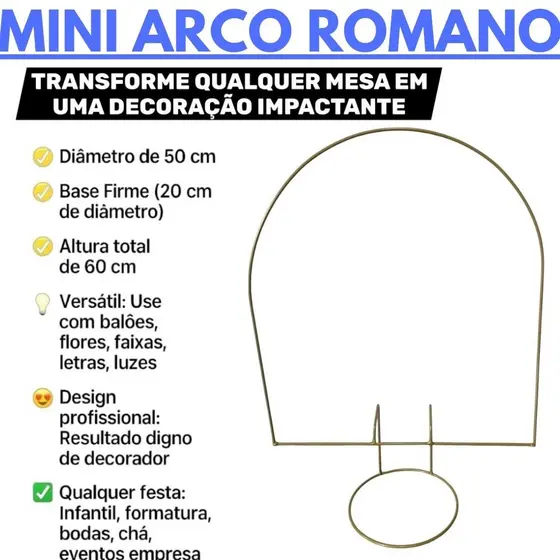 Mini Arco Painel de Mesa Romano Decoração de Festa Ferro Maciço
