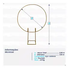 Arco de Festa 1,50 de Diametros Desmontavel Decoracao Aniversarios Dourado 9.9