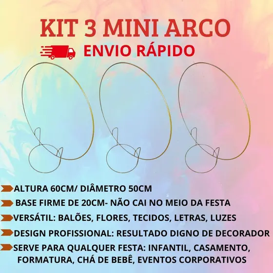 Kit 3 Mini Arco Painel de Mesa Decorativo Para Festa
