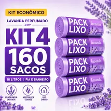 Kit 4 Sacos De Lixo Lavanda 10L 160 Sacos 34cm x 40cm Pia Banheiro Perfumados Neutraliza Odores Resistente