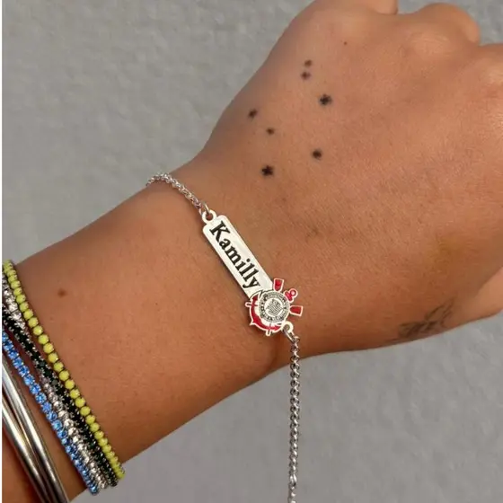 Pulseira Personalizada com Nome e Time Banhado a 70mil de Prata 925