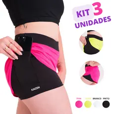 kit 3 Bermuda Feminina 2 em 1 De Compressão Perfeita Para Atividades Fisicas