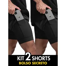 Kit 2 Shorts Esportivos Camada Dupla 2 em 1-Ideal para Corrida,Academia, Crossfit, Beach tenis, Basquete, Volei, Futebol